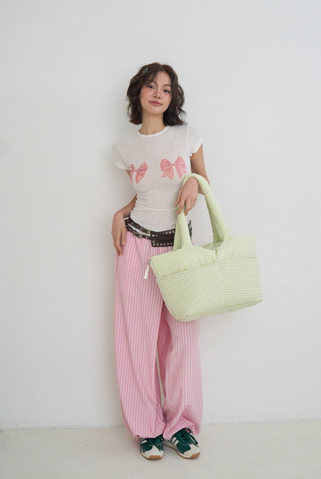 WIDE BAG - PLAID GREEN