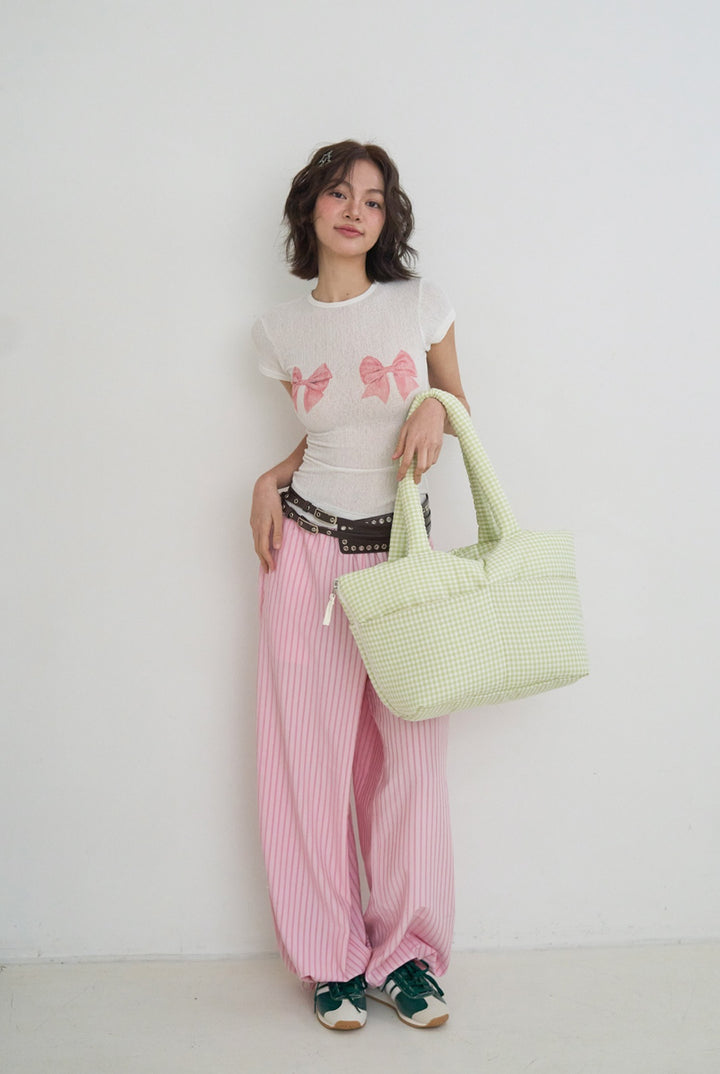 WIDE BAG - PLAID GREEN