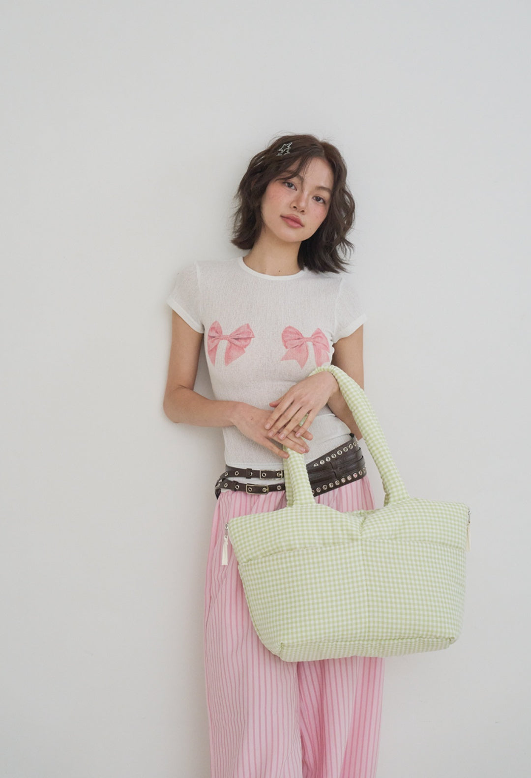 WIDE BAG - PLAID GREEN