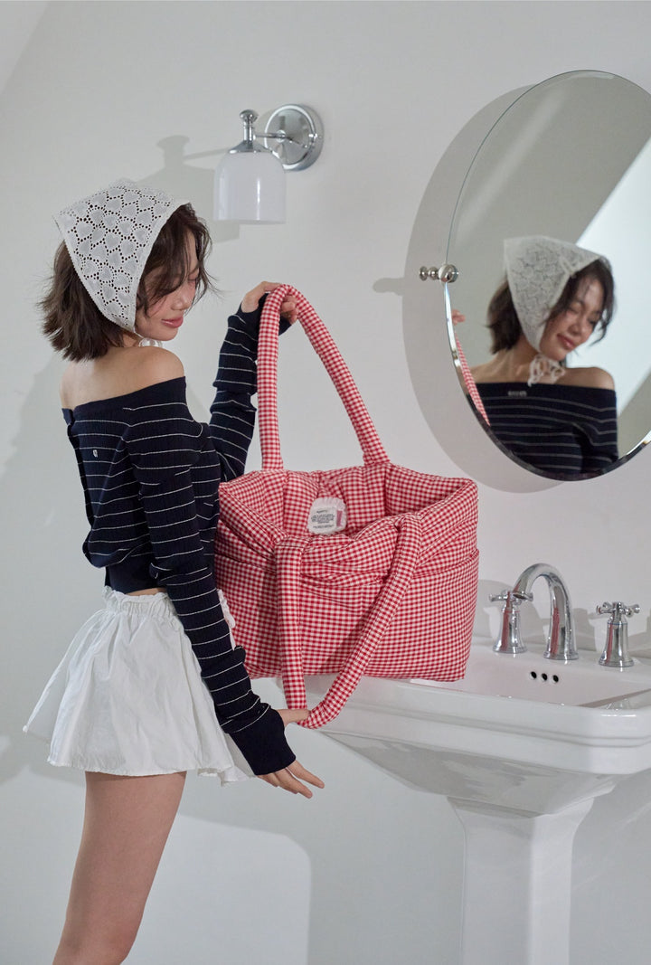 WIDE BAG - PLAID RED