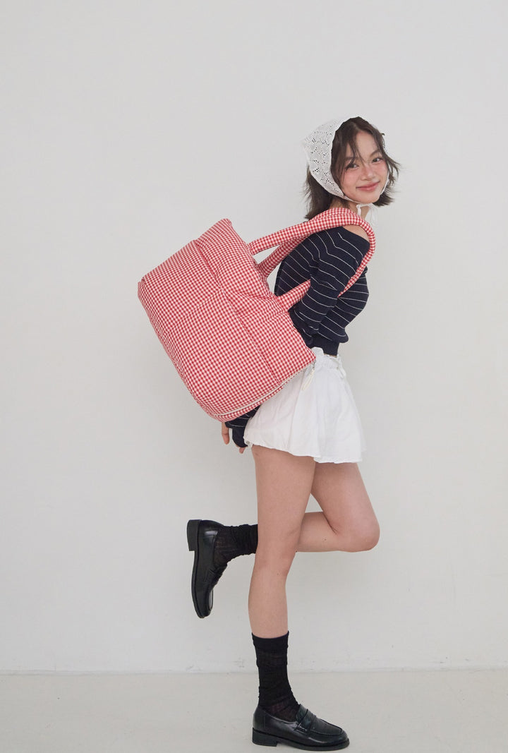 WIDE BAG - PLAID RED