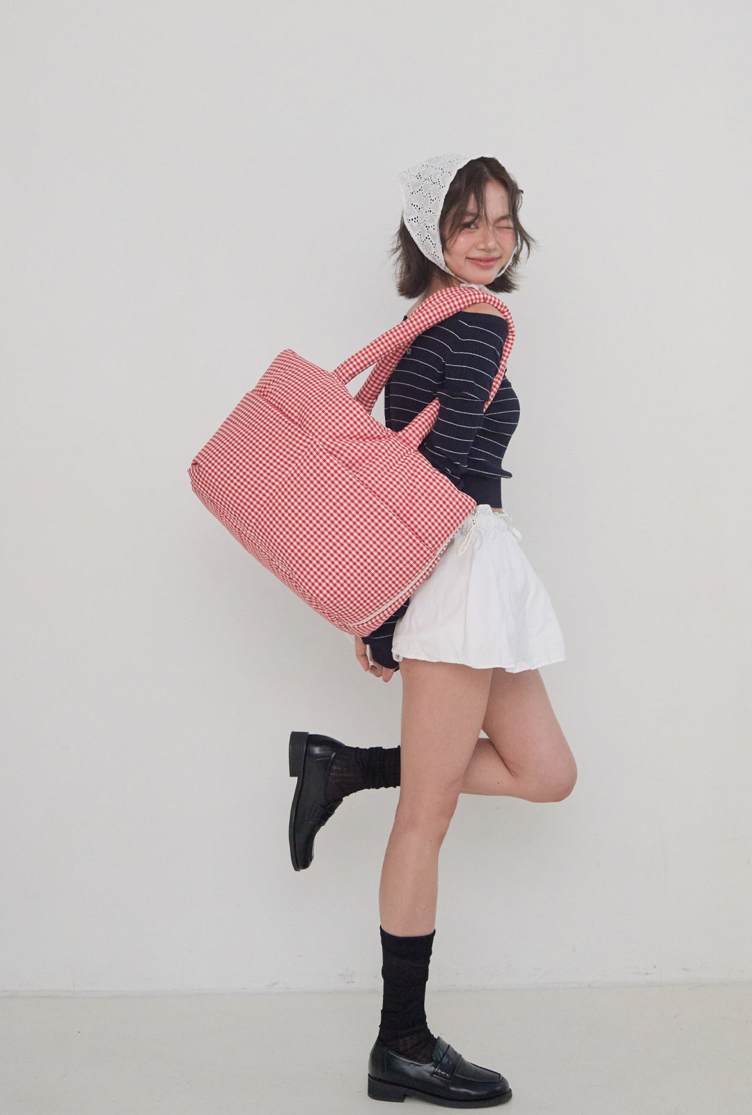 WIDE BAG - PLAID RED