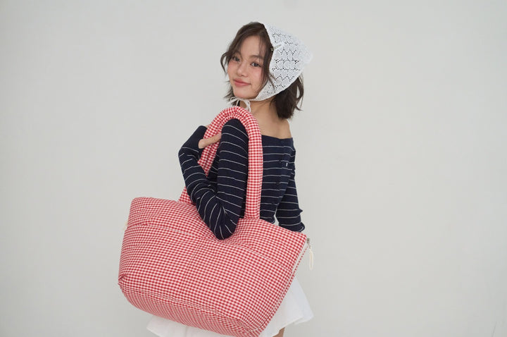 WIDE BAG - PLAID RED