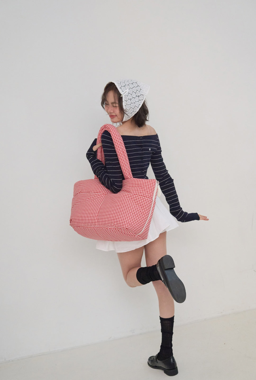 WIDE BAG - PLAID RED