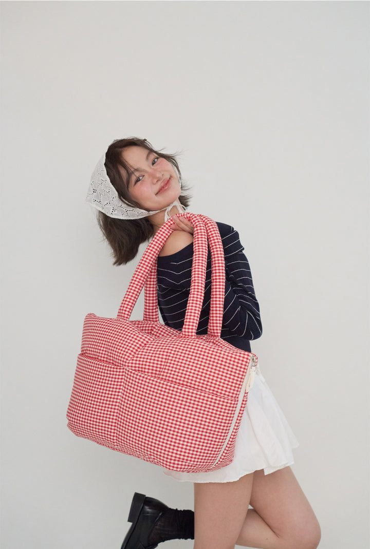 WIDE BAG - PLAID RED