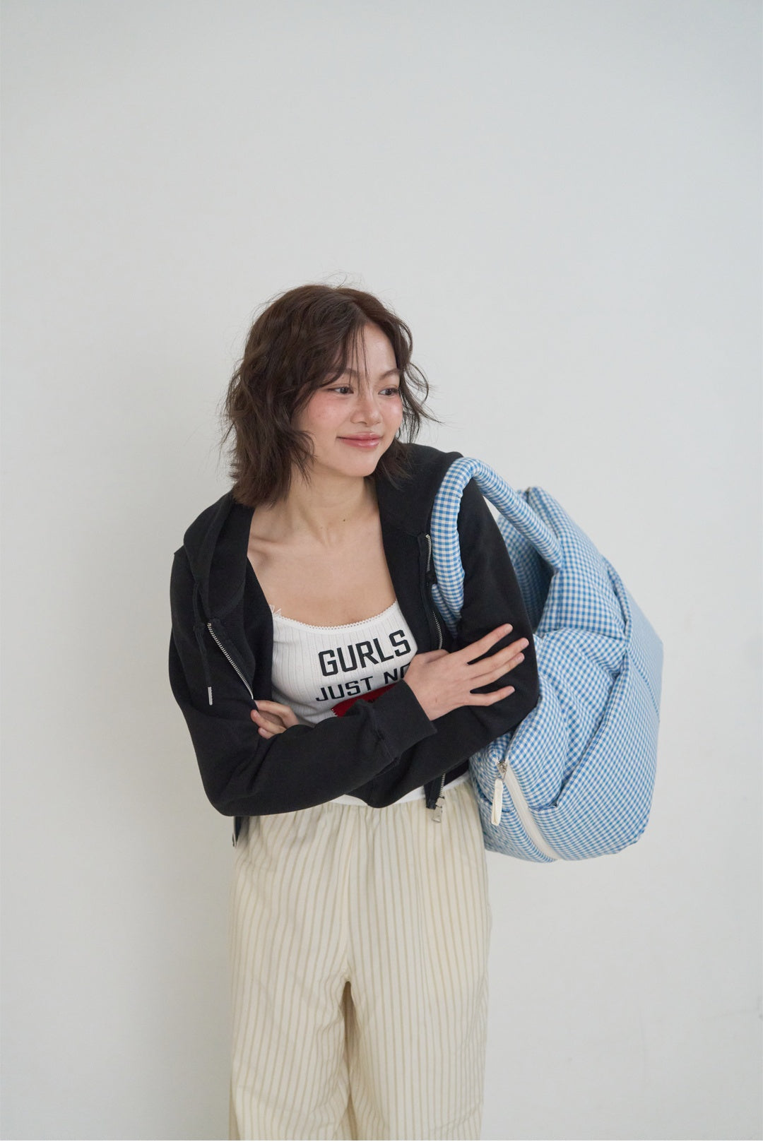 WIDE BAG - PLAID GREEN