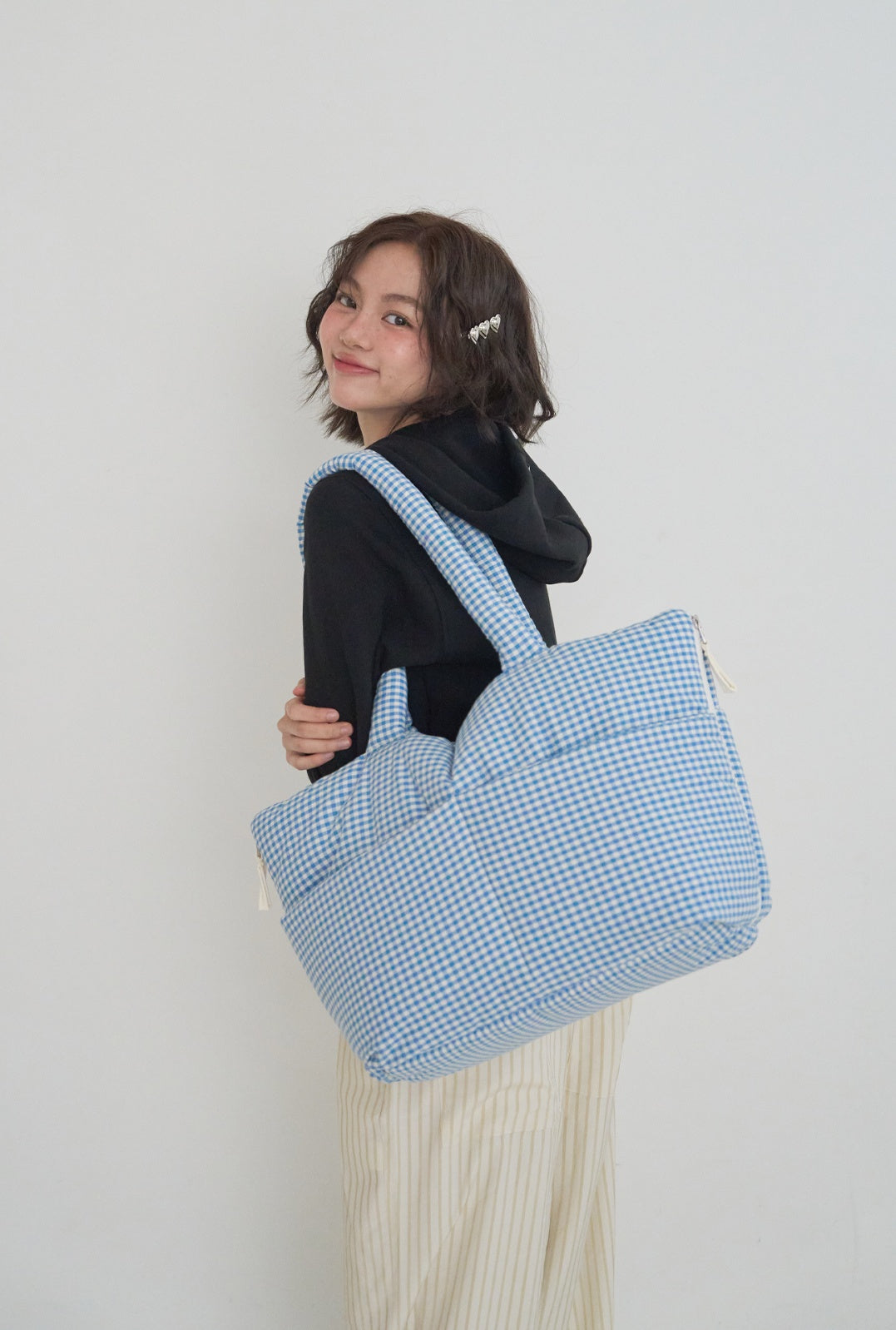 aperty WIDE BAG PLAID BLUE別売りネット付Sサイズ未使用 ＆LEI】WIDE BAG - PLAID BLUE