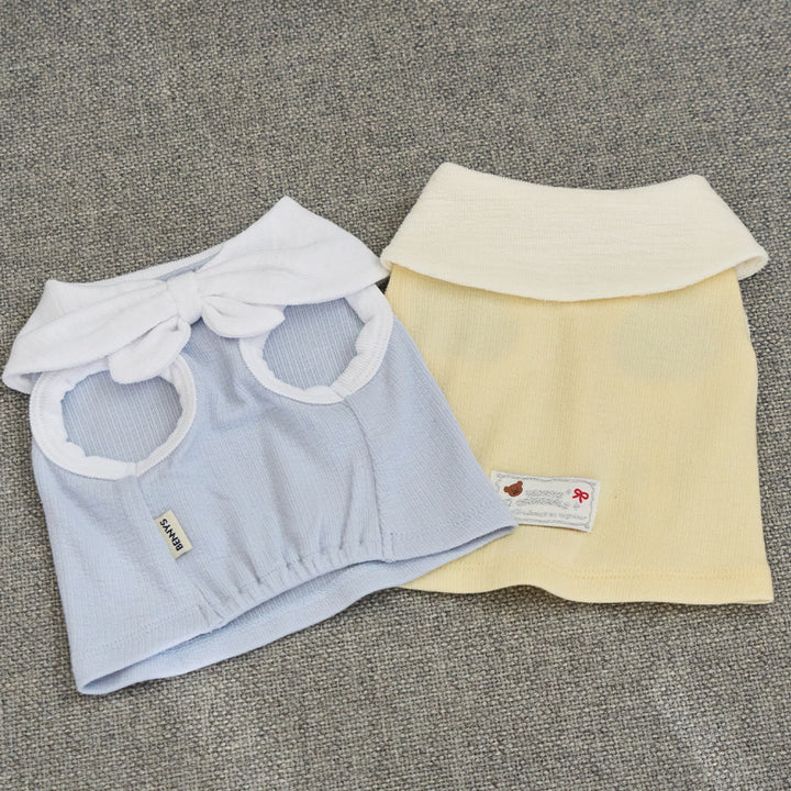 ボウカラー クロップTシャツ (ライトブルー)