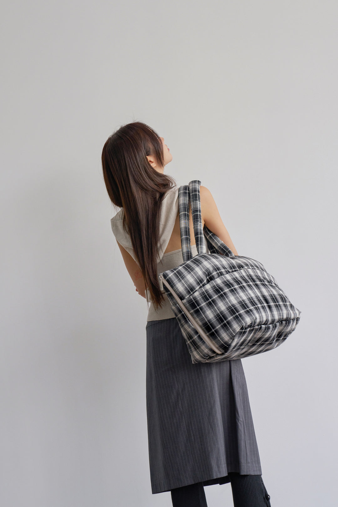 WIDE BAG - TARTAN BLACK