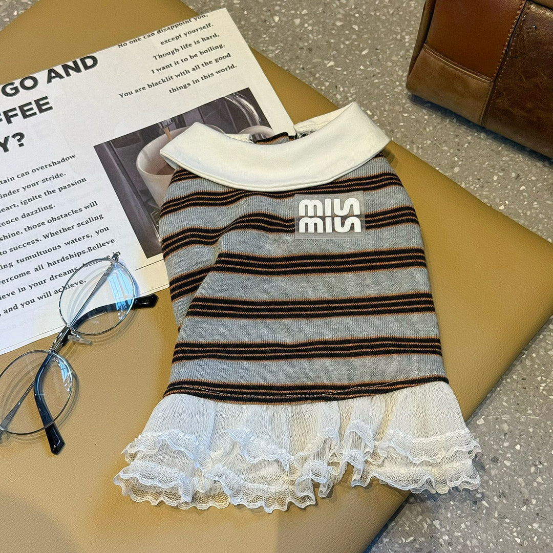 ストライプポロTシャツ&フリルワンピース