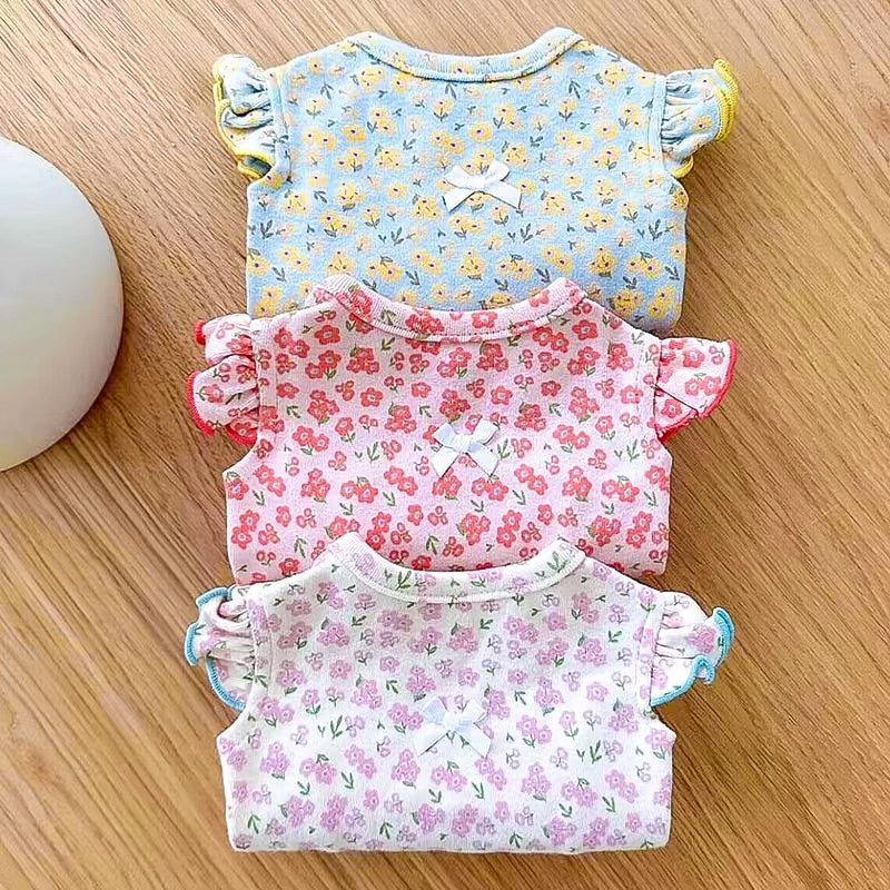 夏服フリル袖花柄トップス