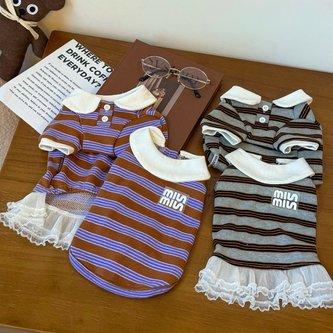 ストライプポロTシャツ&フリルワンピース