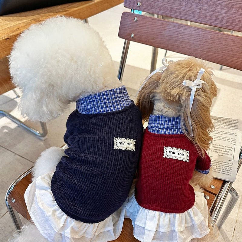襟付きニットドッキングワンピース