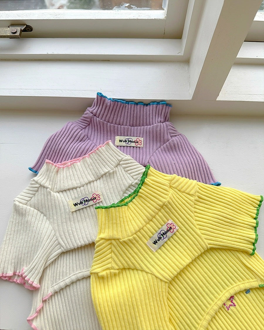 カラフルフラワー刺繍リブトップス