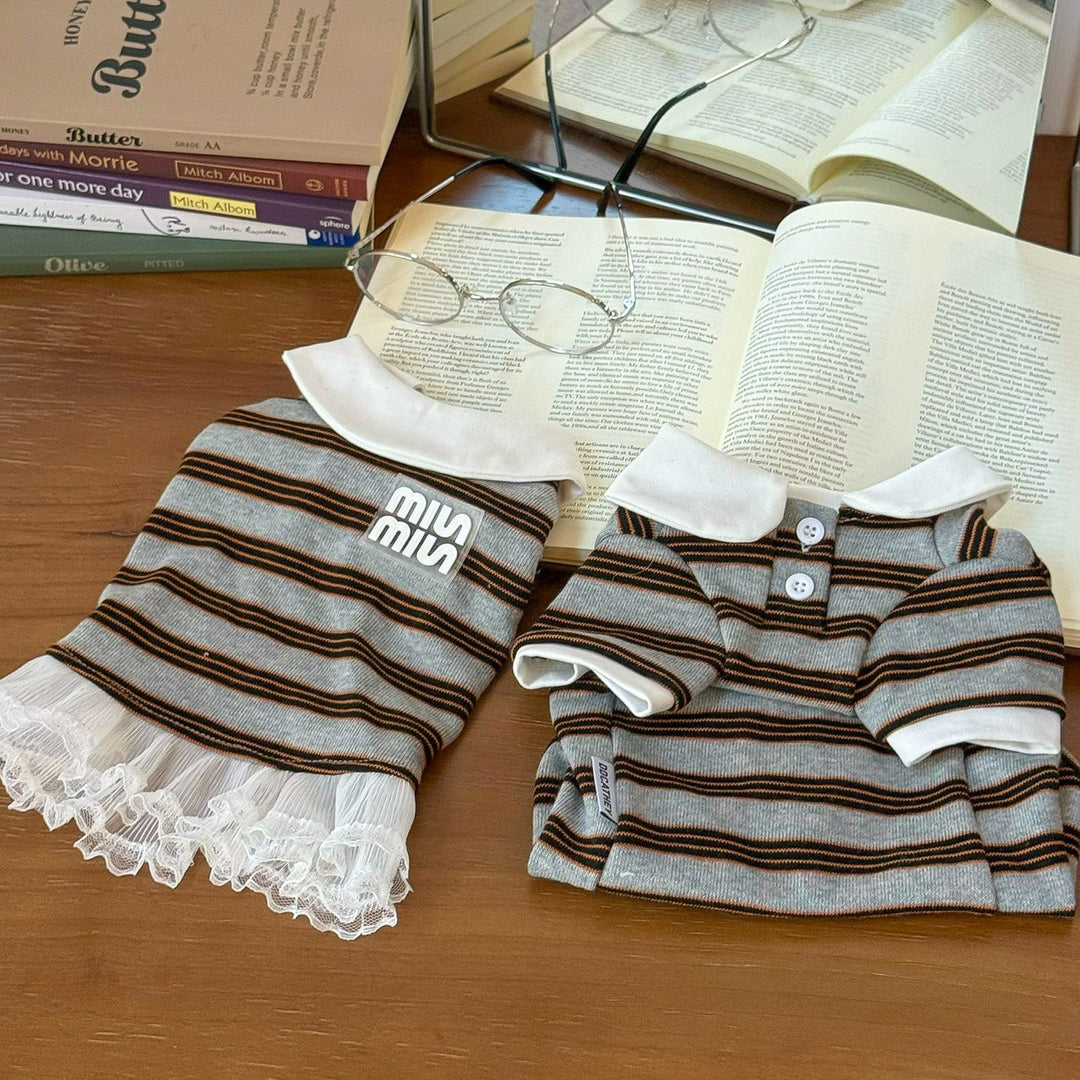 ストライプポロTシャツ&フリルワンピース