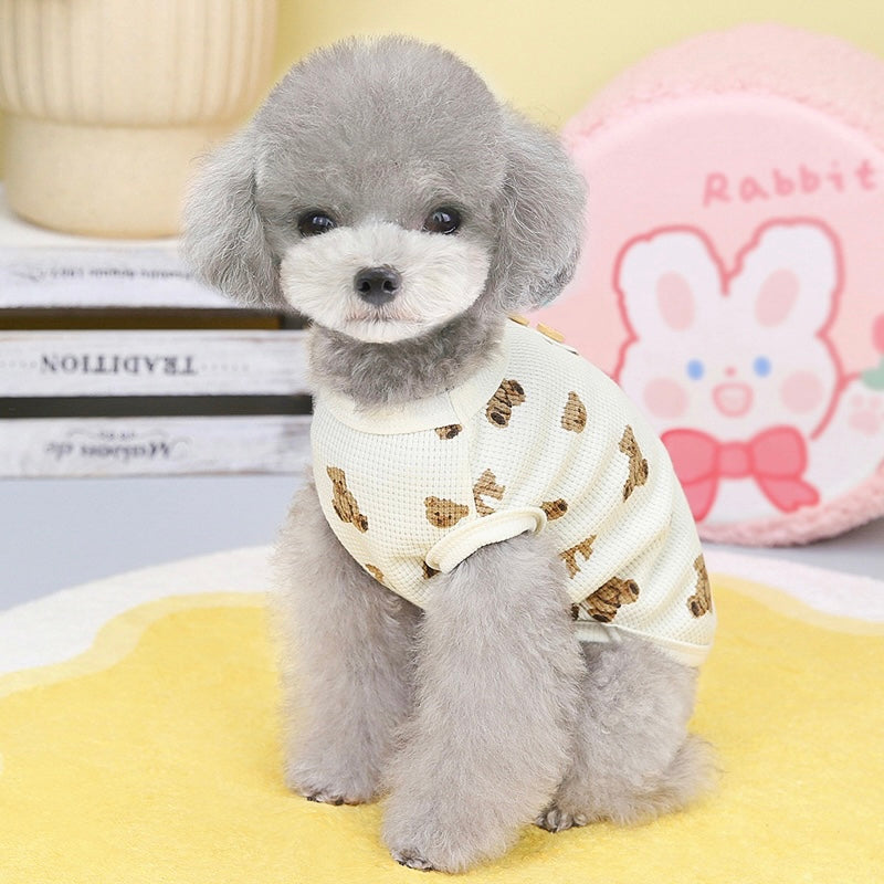 保温性くまさん柄のコットントップス