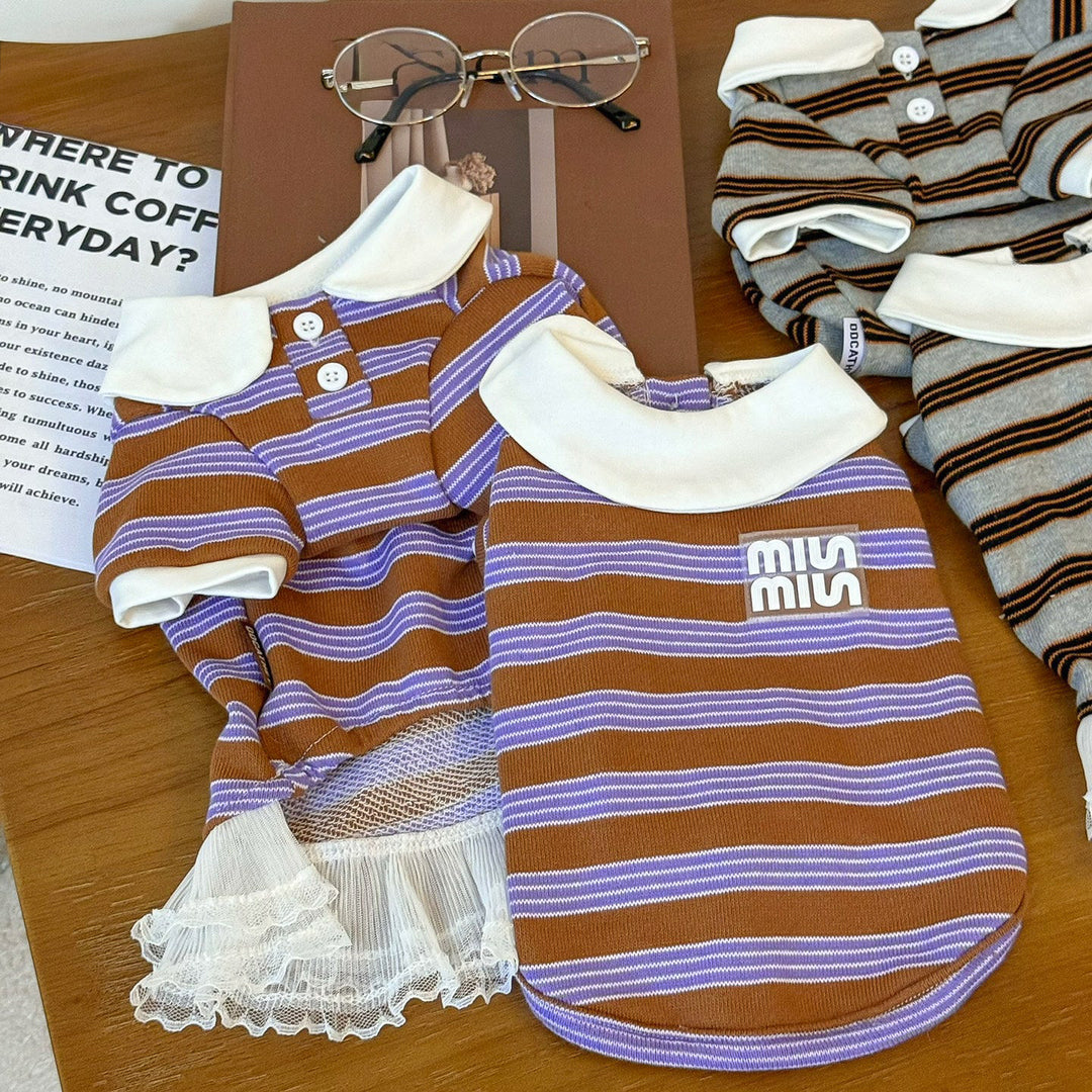 ストライプポロTシャツ&フリルワンピース