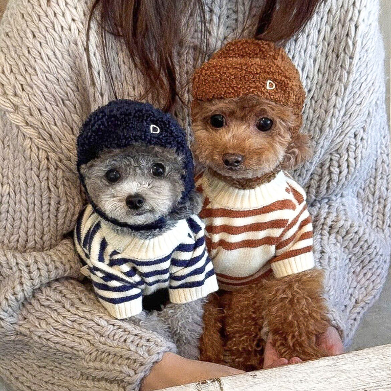 くまさん柄のクラシックボーダーニット