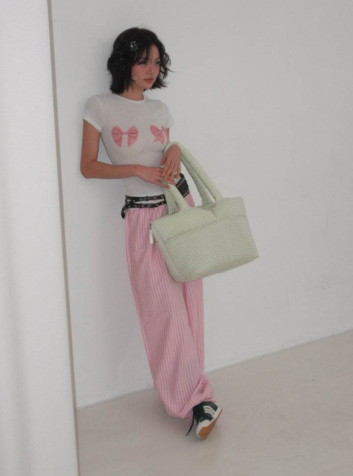 WIDE BAG - PLAID GREEN