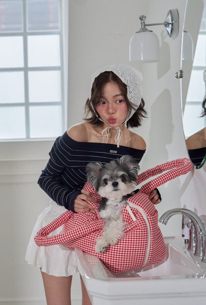 WIDE BAG - PLAID RED