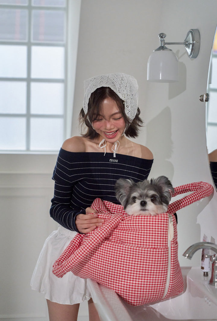 WIDE BAG - PLAID RED