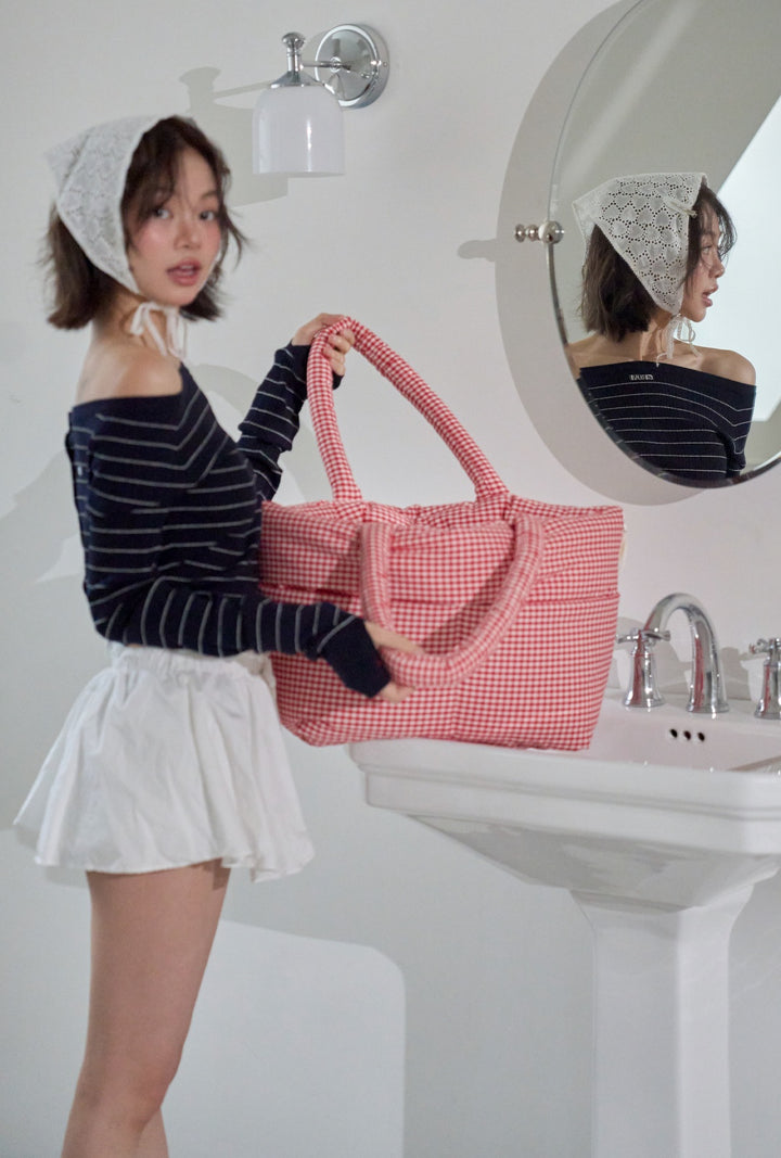 WIDE BAG - PLAID RED