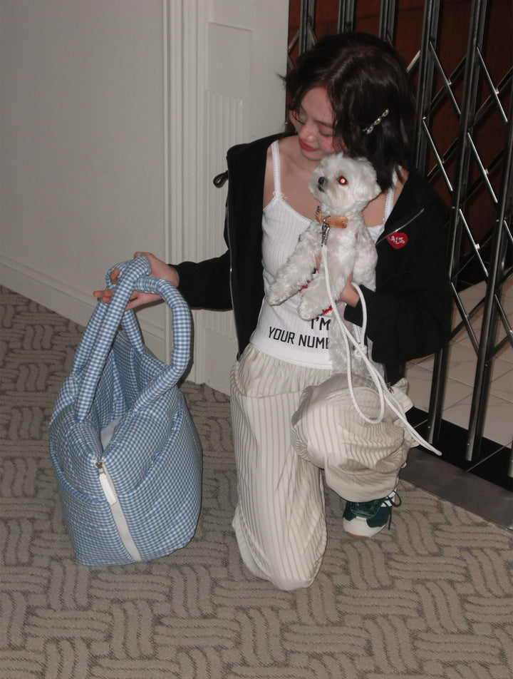 WIDE BAG - PLAID GREEN