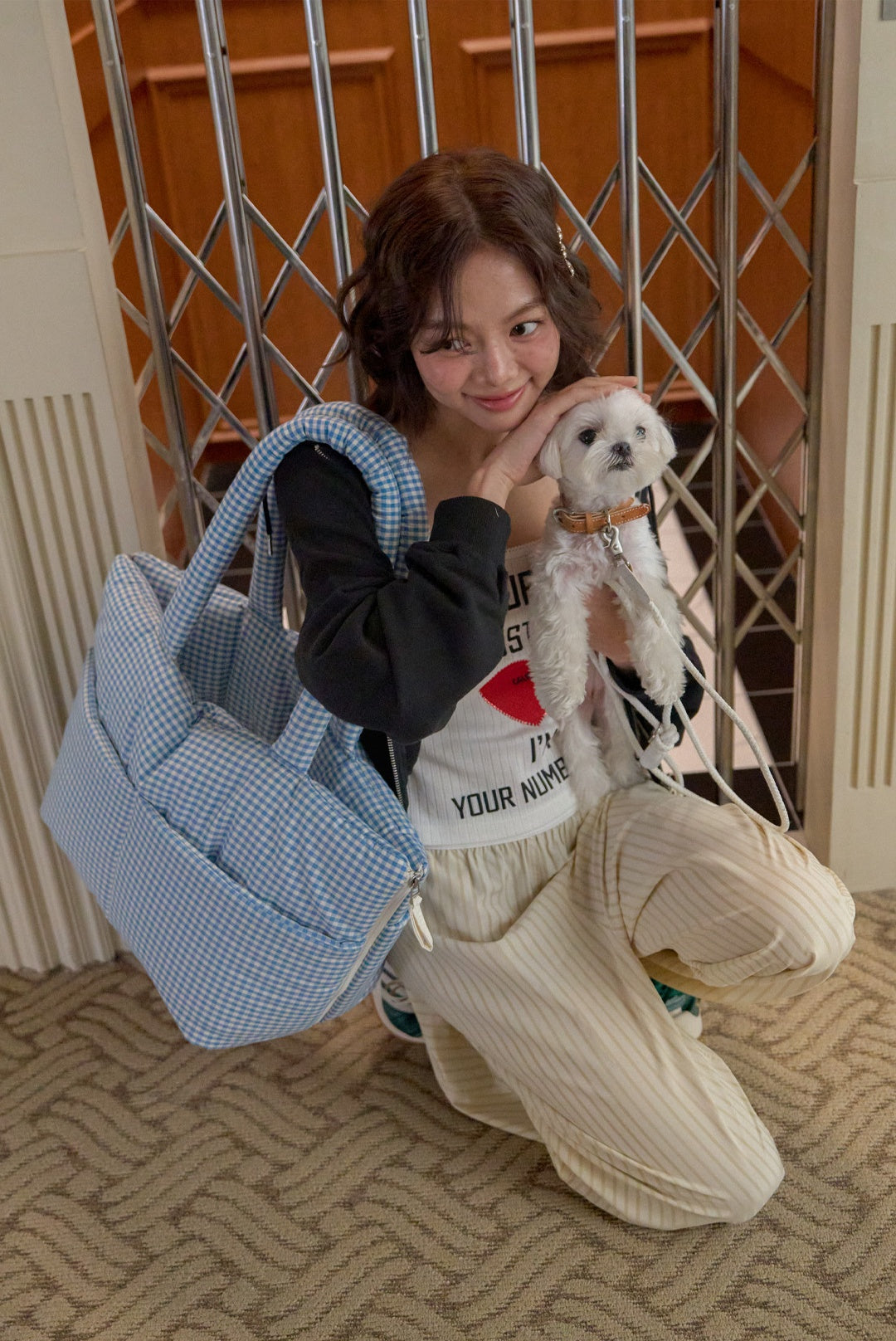 aperty WIDE BAG PLAID BLUE別売りネット付Sサイズ未使用 ＆LEI】WIDE BAG - PLAID BLUE