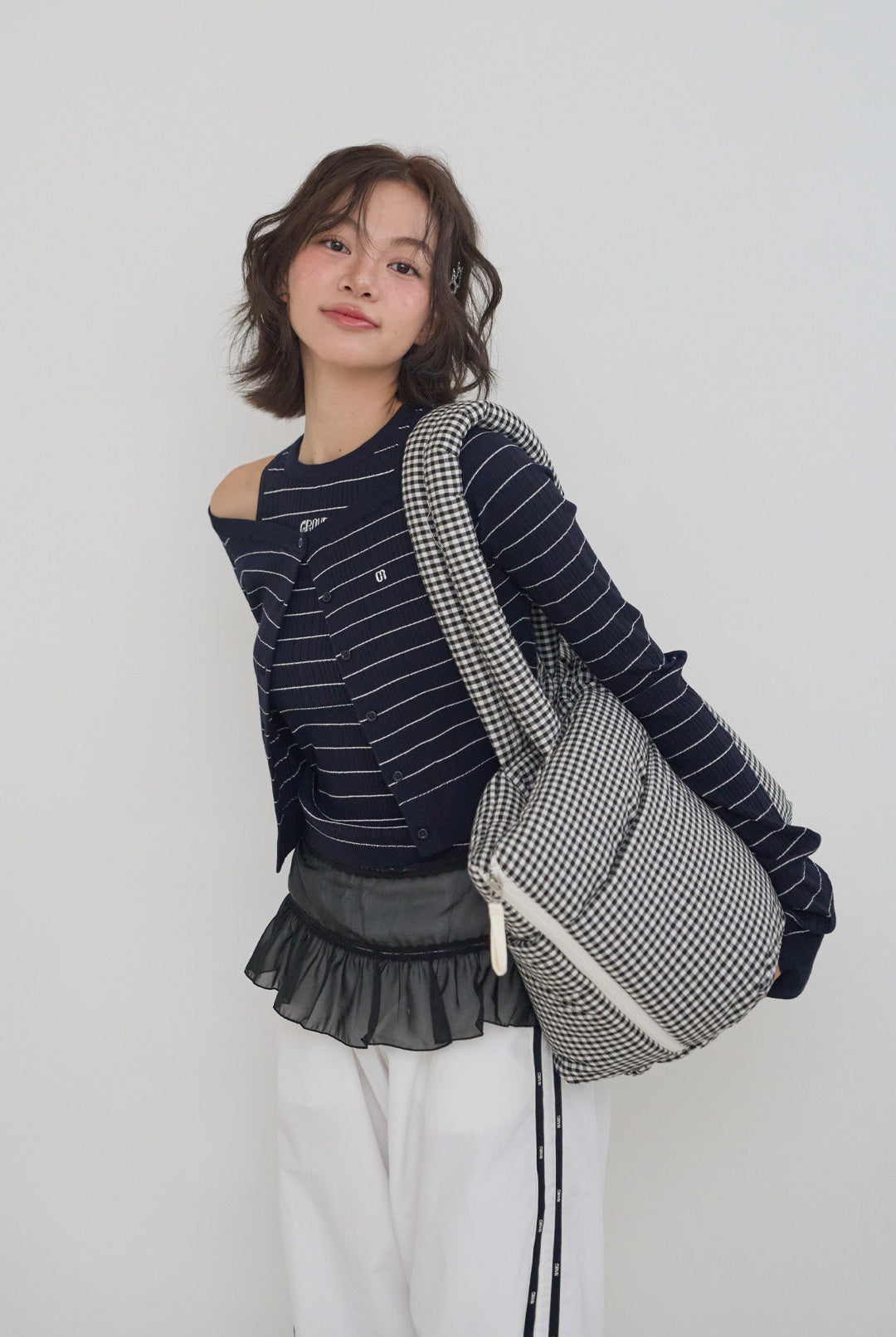 WIDE BAG - PLAID BLACK