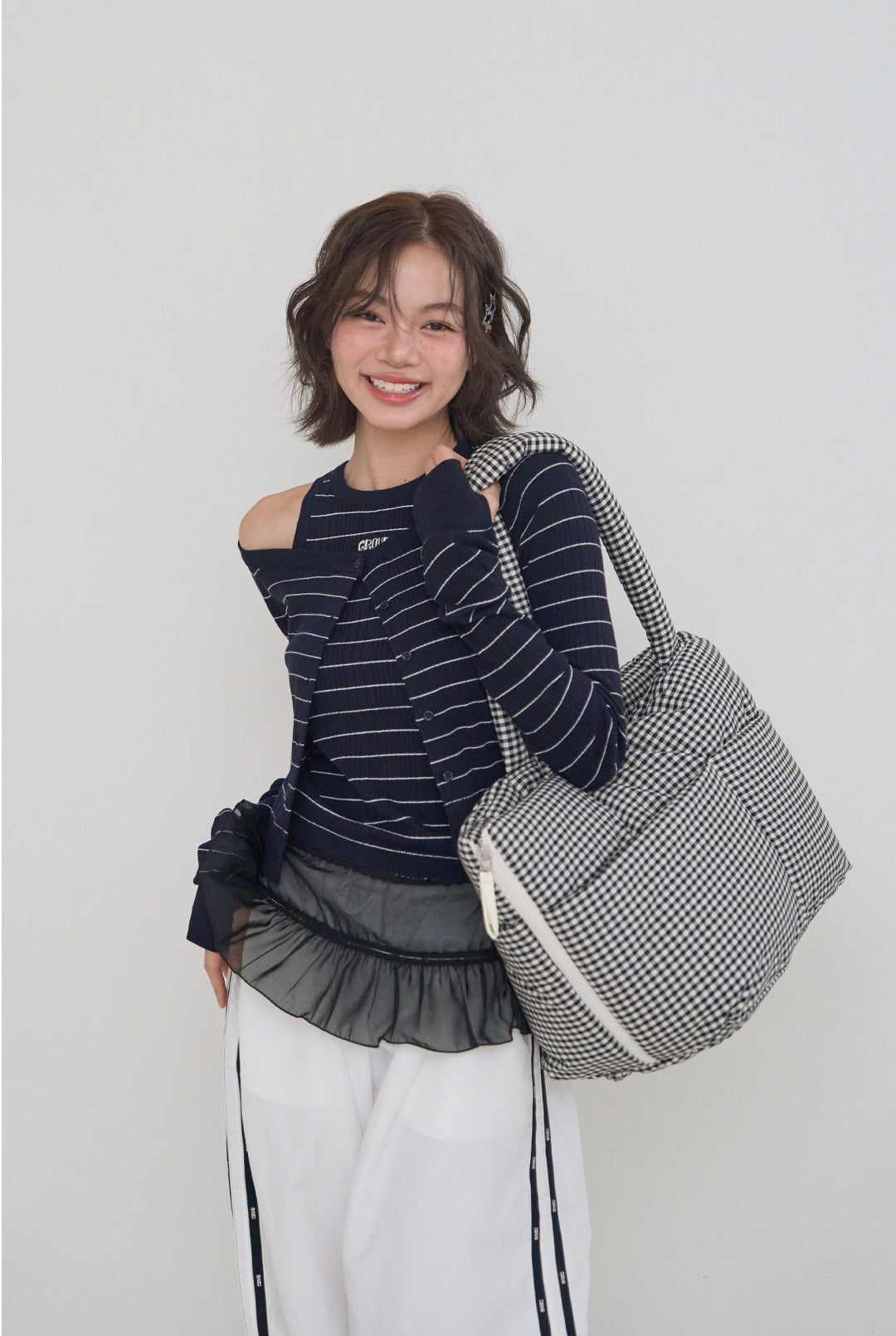 WIDE BAG - PLAID BLACK