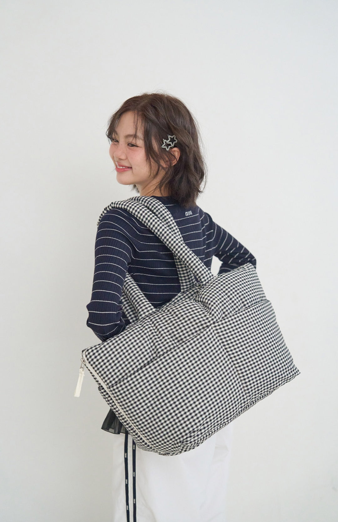 WIDE BAG - PLAID BLACK
